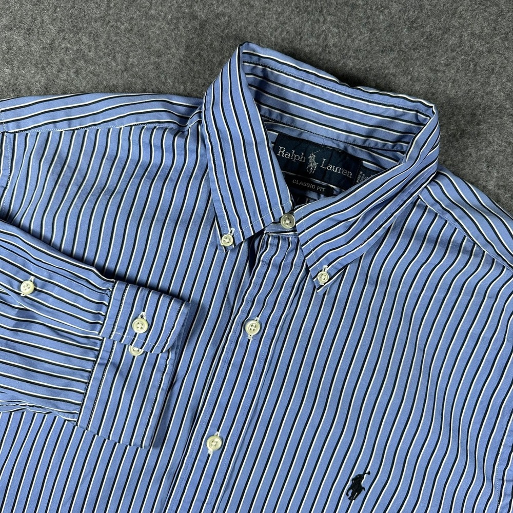 Ralph Lauren Men's‎ 16-34/35 Classic Fit Blue Striped Button Down Shirt
